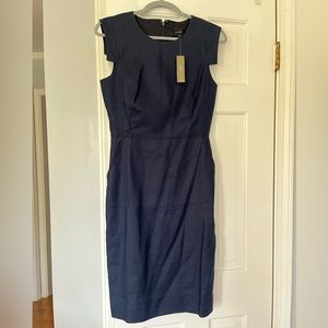 J. Crew résumé dress in stretch linen blend, size 4, navy, new with tags